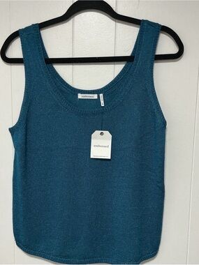 Embossed Women's Teal with Silver Metallic threading sweater Knit Scoop Tank